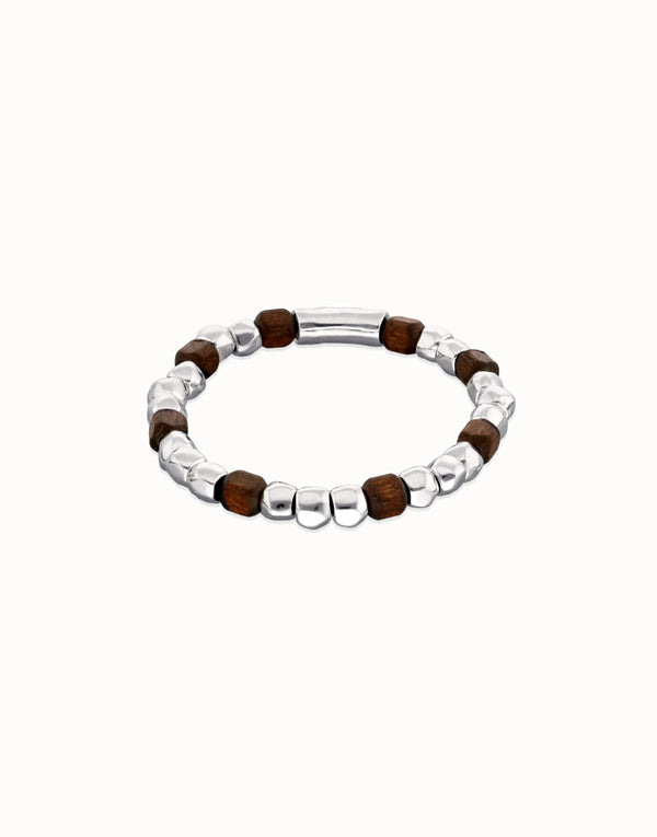 UNO de 50 Silver and Wooden Beads Bracelet