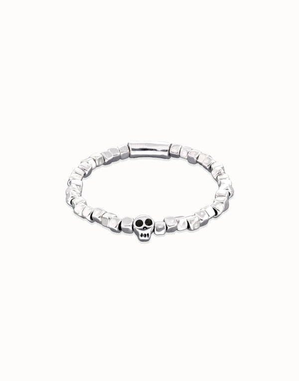 UNO de 50 Silver Stretch Beaded Bracelet with Middle Skull Bead size Large