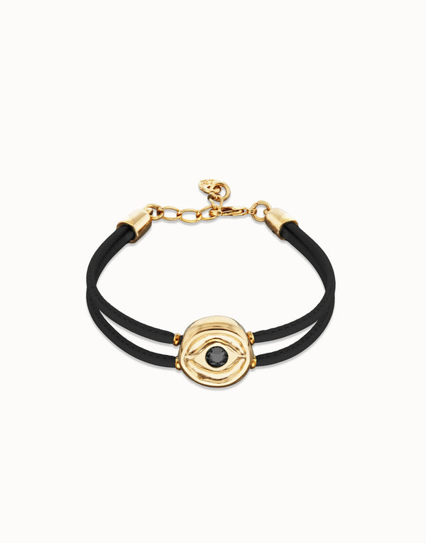 UNO de 50 Double Black Leather Eye Bracelet