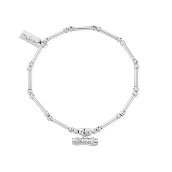 ChloBo Silver Dainty Moon Cut Sparkle T-Bar Bracelet