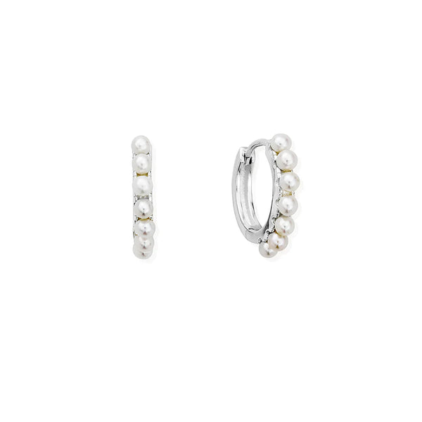 ChloBo Silver Classic Pearl Huggie Hoop Earrings