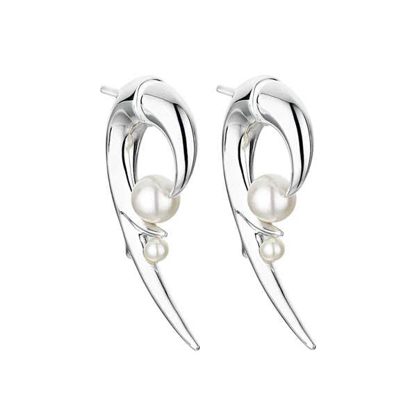 Shaun Leane Silver Hooked Pearl Earrings