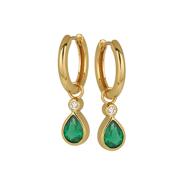 Amelia Scott Sofia Teardrop Emerald Green & Gold Hoop Earrings