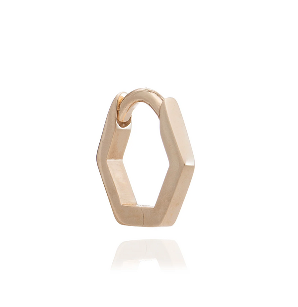 Rachel Jackson Single Solid Gold Hexagon Huggie Hoop Earring