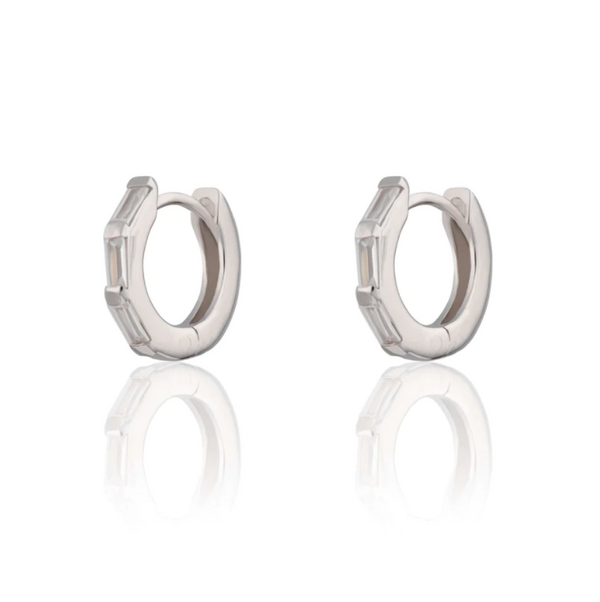Scream Pretty Silver Baguette Huggie Earrings with Clear Stones