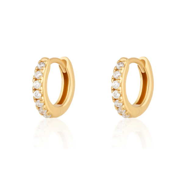 Scream Pretty Gold Huggie Earrings with Clear Stones
