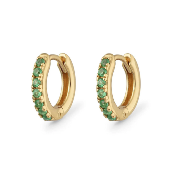 Scream Pretty Gold Huggie Earrings with Green Stones