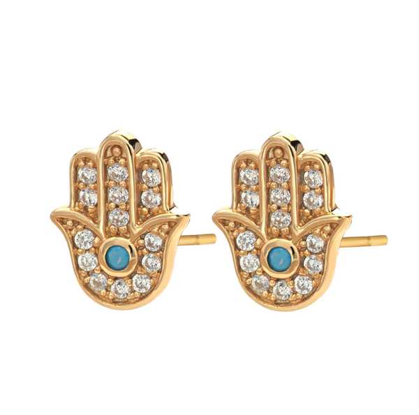 Scream Pretty Gold Fatima Stud Earrings with Turquoise