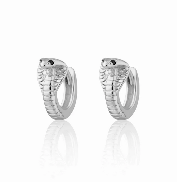 Scream Pretty Silver Cobra Snake Huggie Earrings with Black Eyes