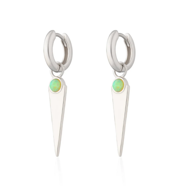 Scream Pretty Silver Green Opal Spike Charm Hoop Earrings