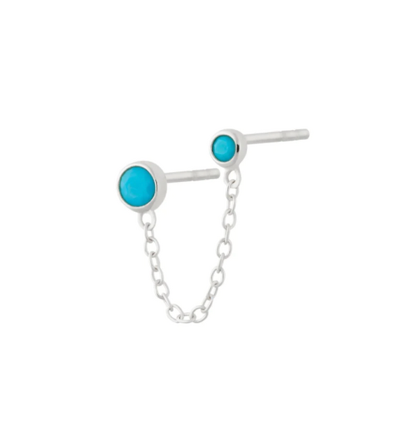 Scream Pretty Silver & Turquoise Double Stud Earring with Chain Connector
