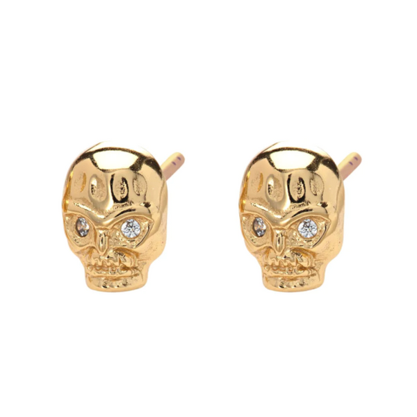 Scream Pretty Gold Skull Stud Earrings