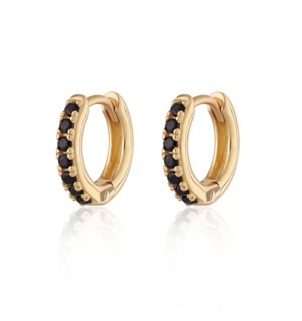 Scream Pretty Gold Huggie Earrings with Black Stones