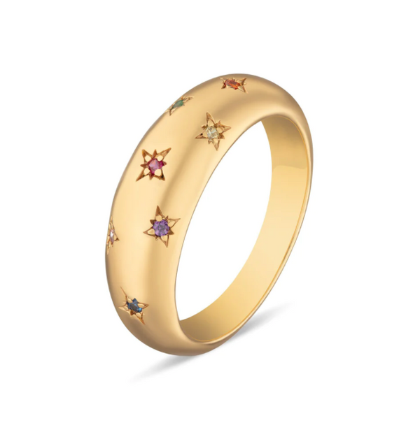 Scream Pretty Gold Celestial Dome Ring with Rainbow Stones