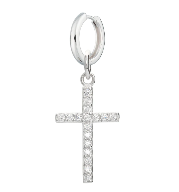 Scream Pretty Silver Sparkling Cross Huggie Single Earring