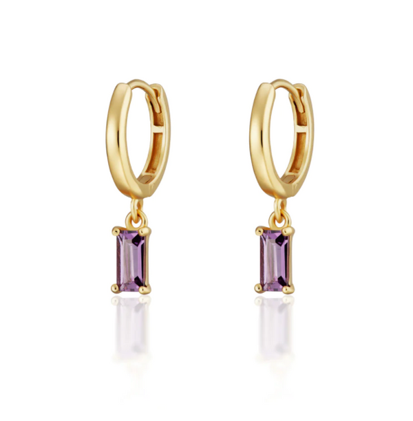 Scream Pretty Gold Purple Violet Baguette Charm Hoop Earrings