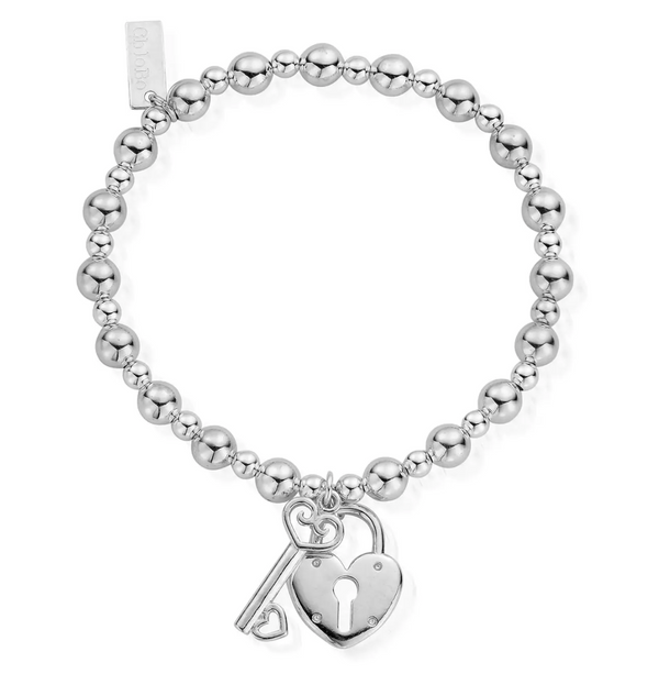ChloBo Silver Mini Small Ball Lock & Key Charm Bracelet