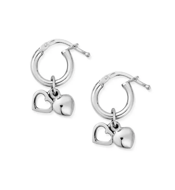 ChloBo Silver Double Heart Small Hoop Earrings