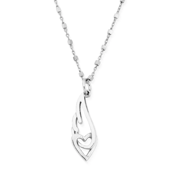 ChloBo Silver Interlocking Heart & Angel Wing Necklace