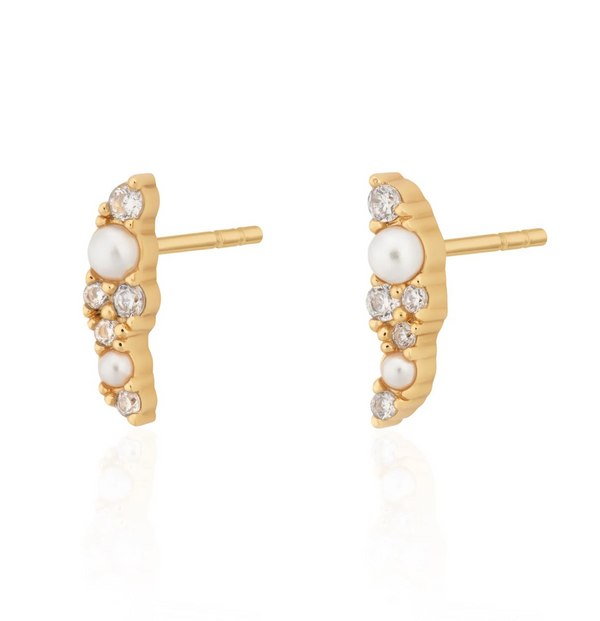 Scream Pretty Gold Pearl Ear Climber Stud Earrings
