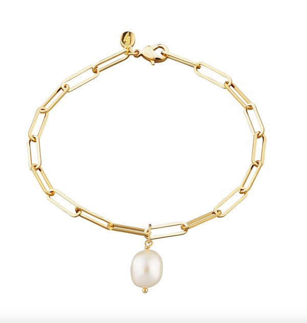 Scream Pretty Gold Long Link Bracelet with Pearl