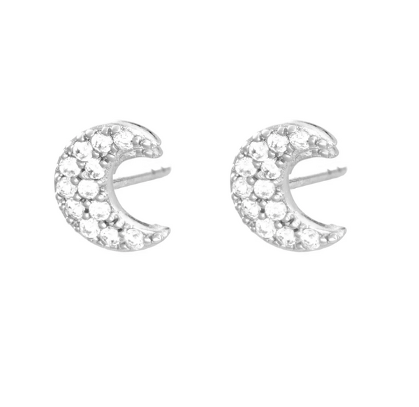 Scream Pretty Silver Pave Crescent Moon Stud Earrings
