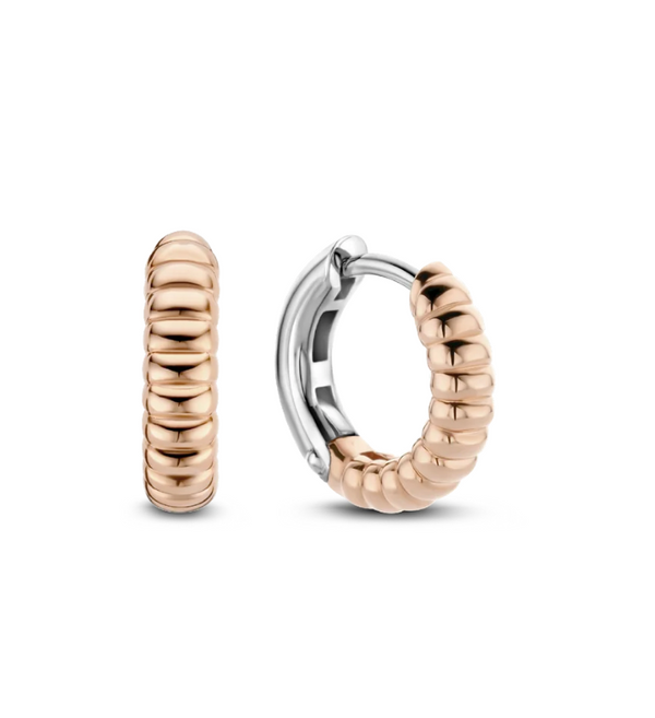 Ti Sento Rose Gold Ribbed Milano Hoop Earrings