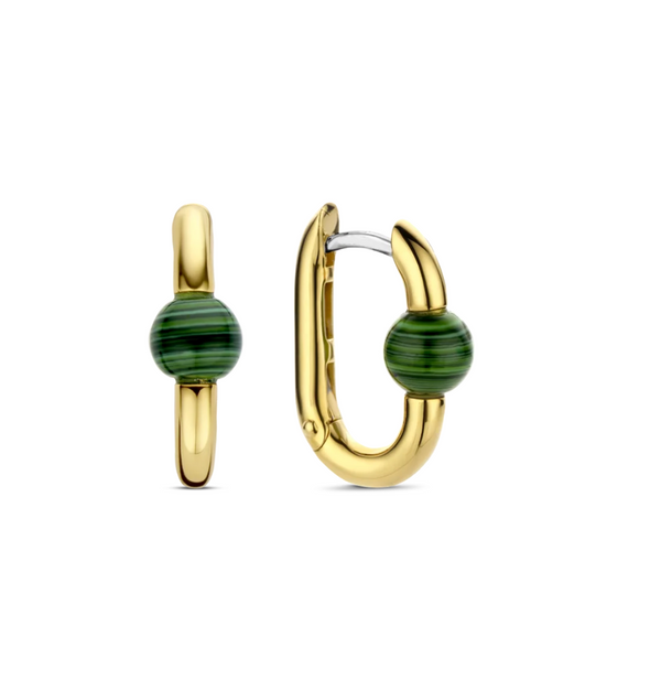 Ti Sento Gold Malachite Link Milano Hoop Earrings
