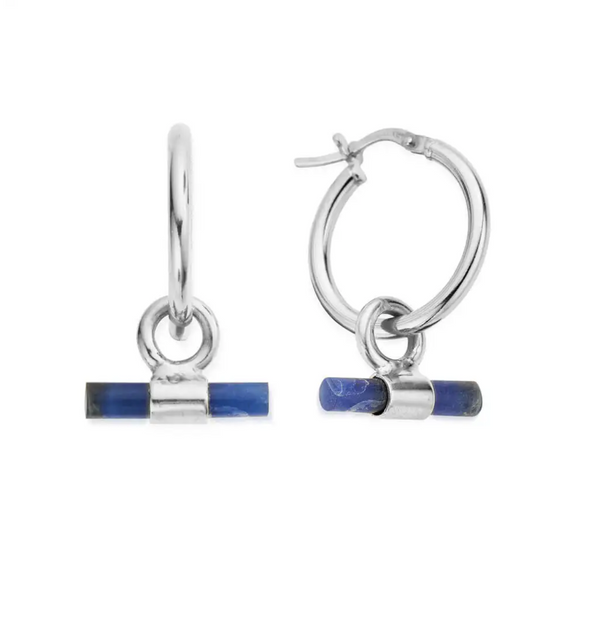 ChloBo Silver Sodalite T-Bar Hoop Earrings