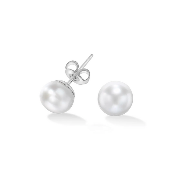 Dower & Hall Silver 8mm White Timeless Freshwater Pearl Stud Earrings