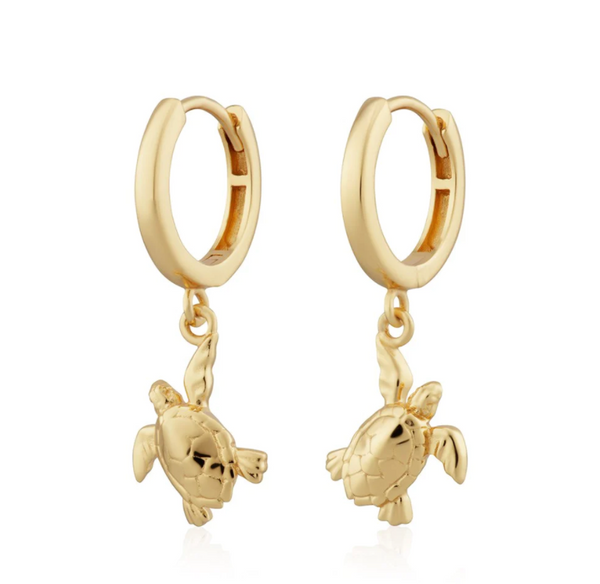 Scream Pretty Gold Turtle Charm Hoop Earrings