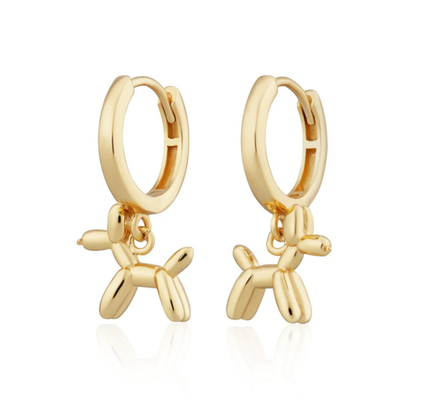 Scream Pretty Gold Balloon Dog Charm Hoop Earrings