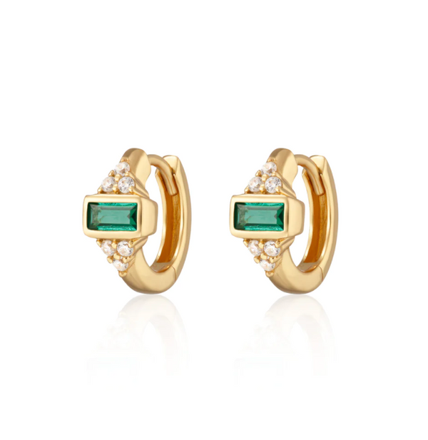 Scream Pretty Gold Audrey Huggie Earrings with Green Stones