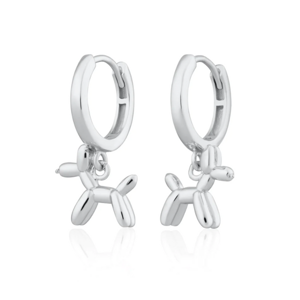 Scream Pretty Silver Balloon Dog Charm Hoop Earrings