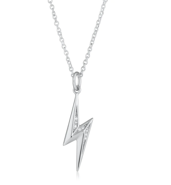 Scream Pretty Silver Sparkling Lightning Bolt Necklace