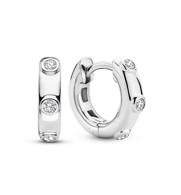 Ti Sento Thick Silver Zirconia Milano Hoop Earrings