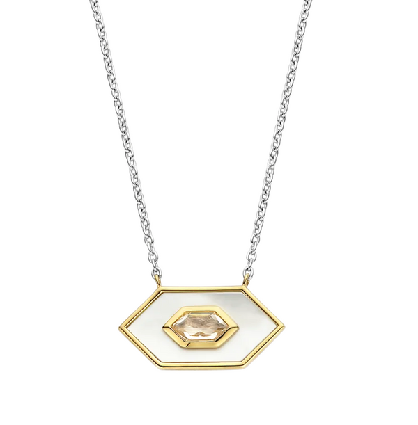 Ti Sento Mother of Pearl & Nude Pink Stone Geometric Necklace