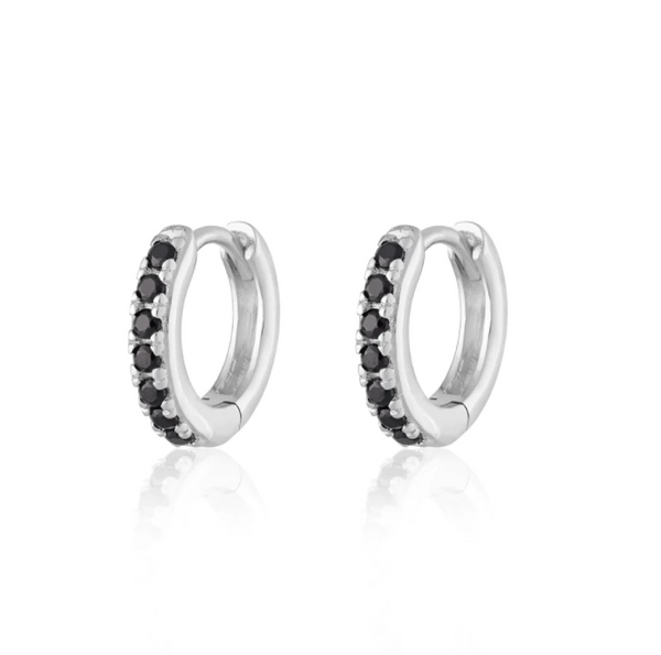 Scream Pretty Silver Black Stone Huggie Earrings