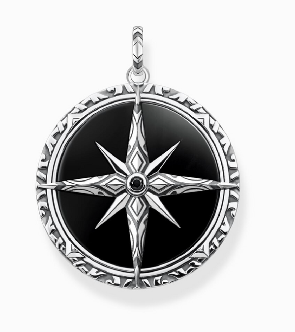 Thomas Sabo Black Onyx Compass Pendant - Intricate Layers
