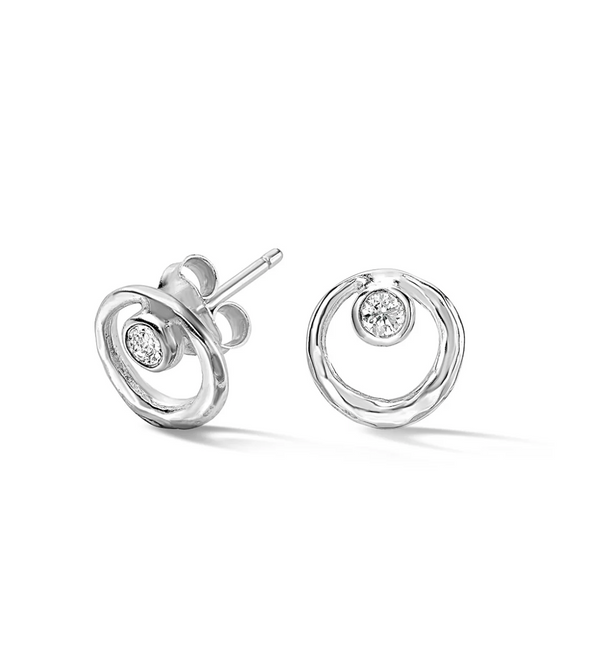 Dower & Hall Silver White Sapphire Circle Dewdrop Stud Earrings
