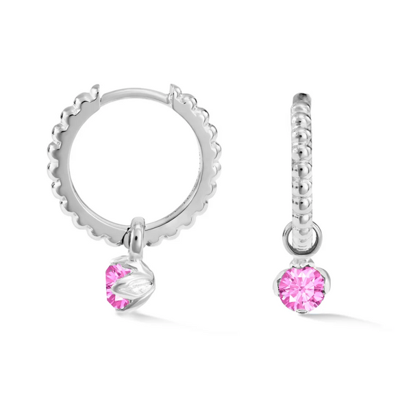 Dower & Hall Silver Pink Tourmaline Orissa Hoop Earrings