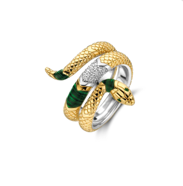 Ti Sento Gold Emerald Green Snake Ring