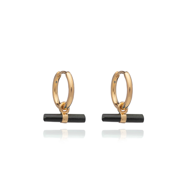 Rachel Jackson Gold Mini Onyx T-Bar Huggie Hoop Earrings