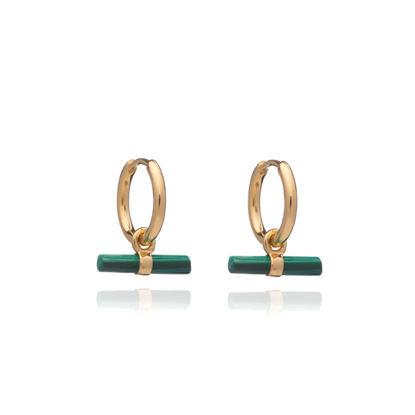 Rachel Jackson Gold Mini Malachite T-Bar Huggie Hoop Earrings