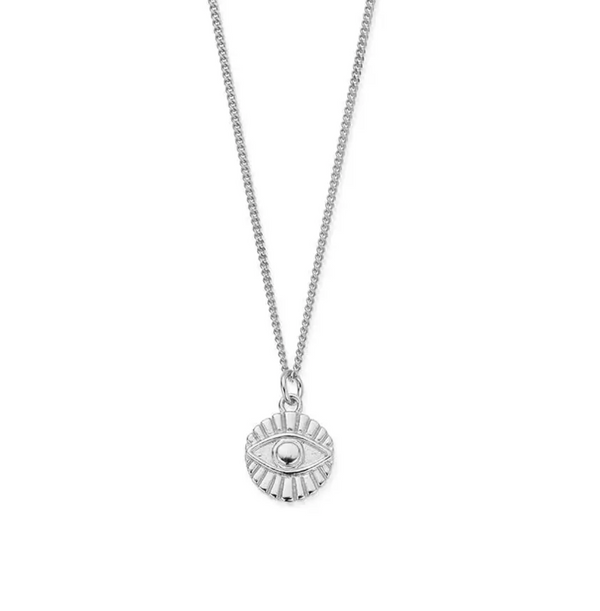 ChloBo Men's Silver Curb Chain Evil Eye Sunray Necklace