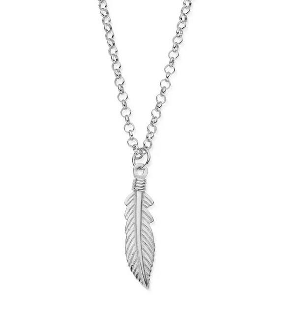 ChloBo Men's Silver Belcher Chain Feather Necklace