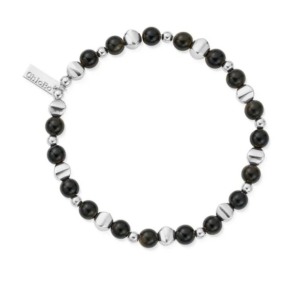 ChloBo Men's Silver Obsidian Bullet Bracelet