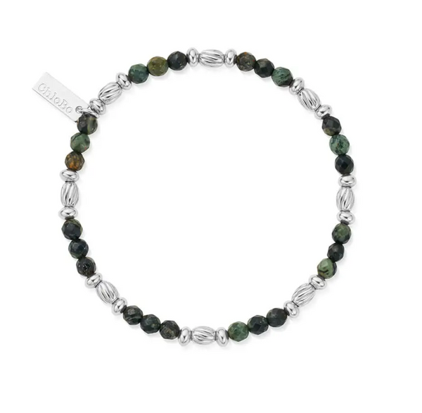 ChloBo Men's Silver Kambaba Jasper Twisted Rice Bracelet
