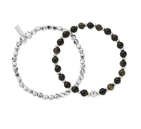 ChloBo Men's Silver Obsidian Style Set Of Two