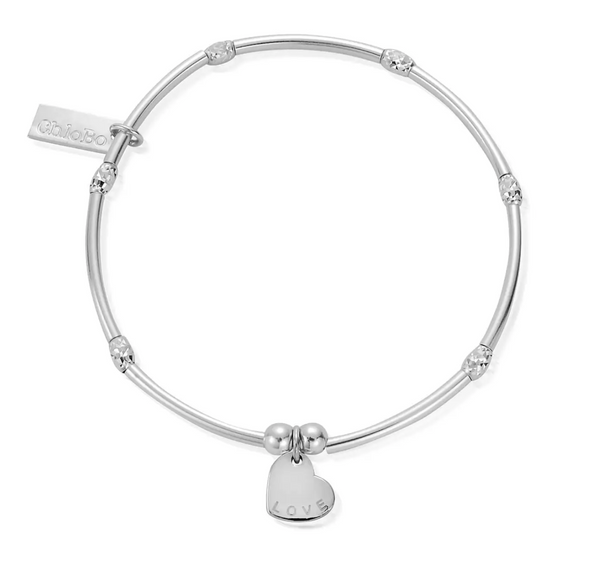 ChloBo Silver Mini Noodle Sparkle Rice Love Heart Bracelet